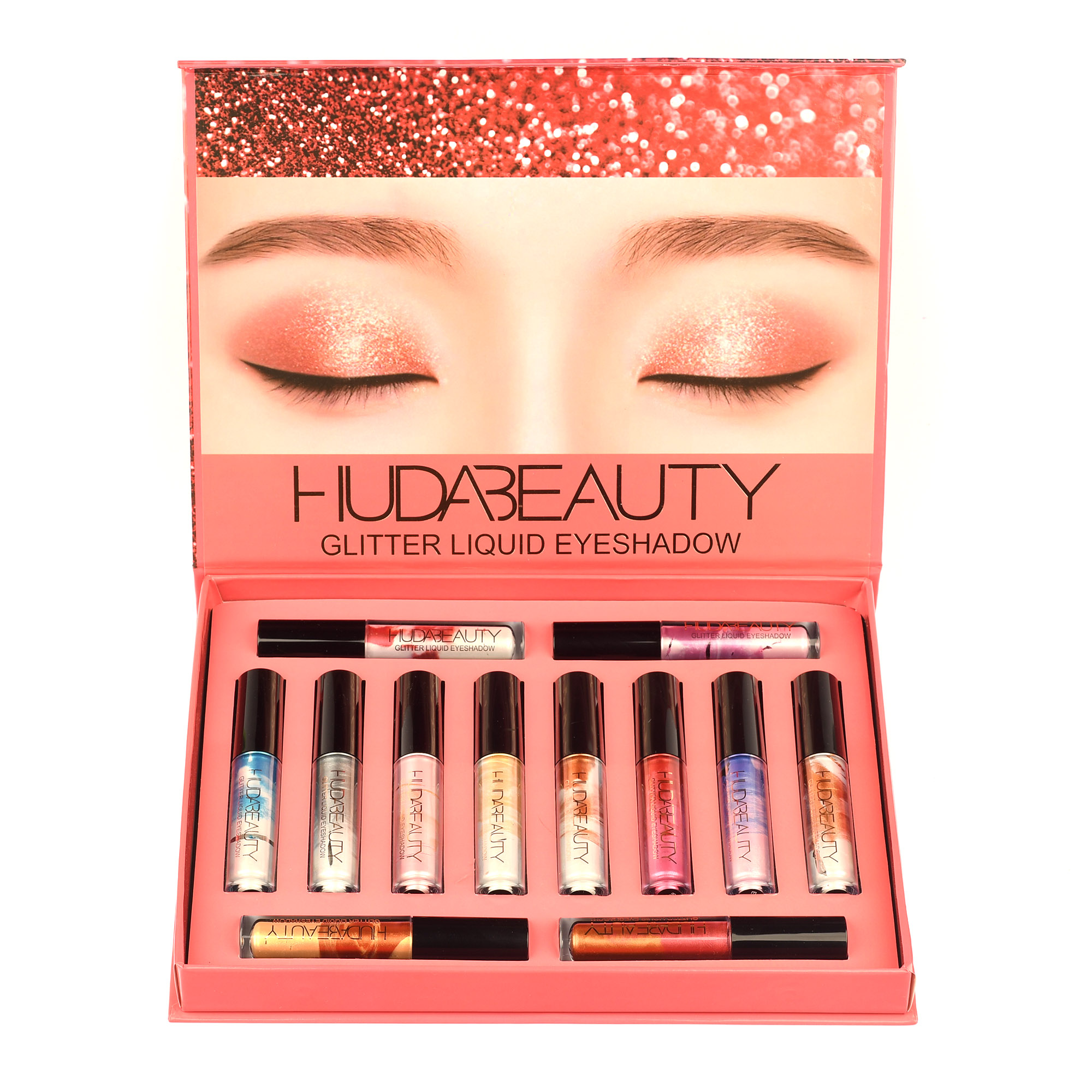 تصویر پک سایه چشم مایع ابر و بادی گلیتری هدی بیوتی HUDABEAUTY
